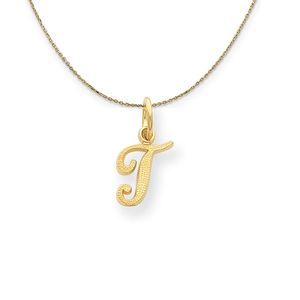 Sadie 14k Yellow Gold Satin Script Initial Necklace Letter T - 18 Inch